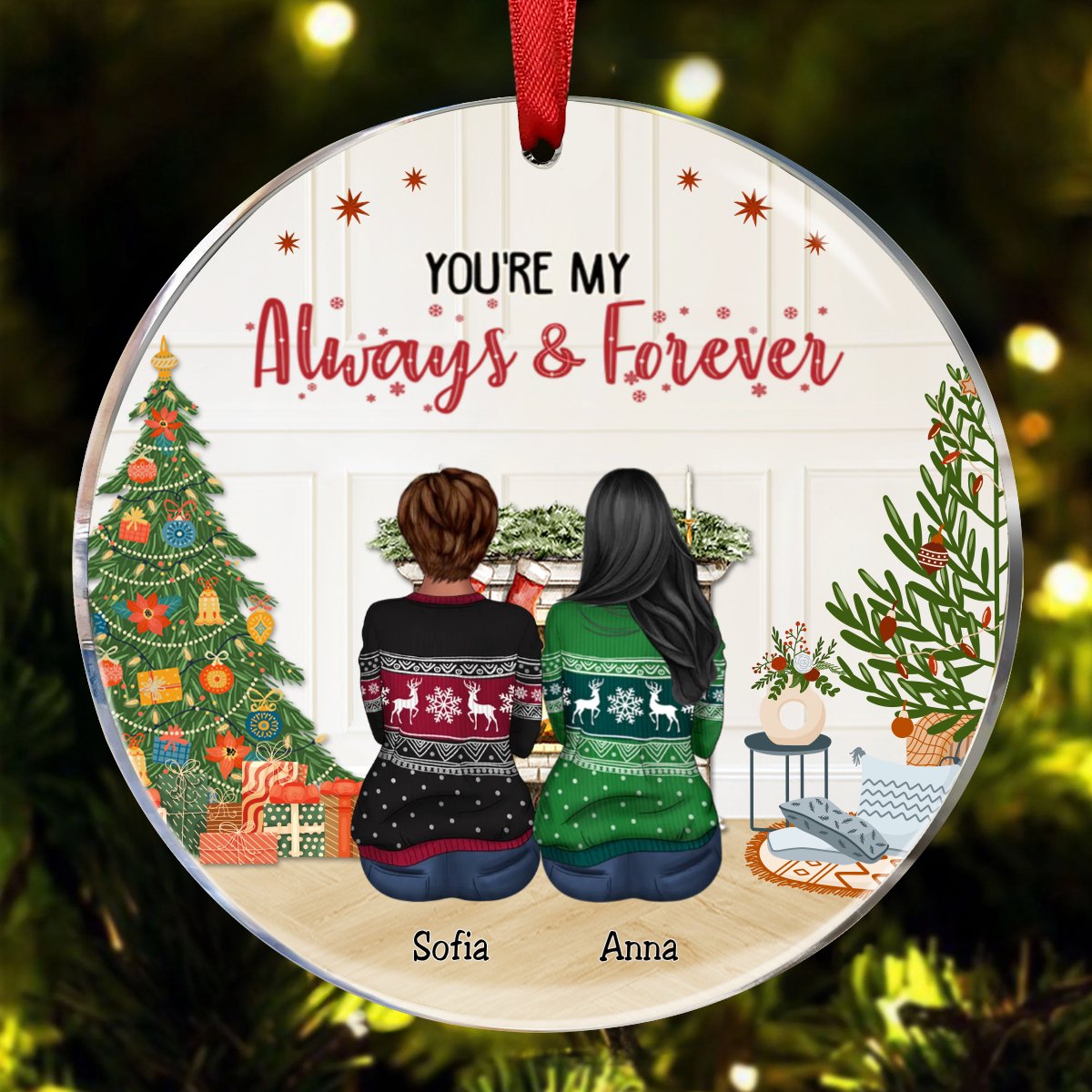 Couple - You're My Always & Forever - Personalized Acrylic Circle Ornament - Makezbright Gifts