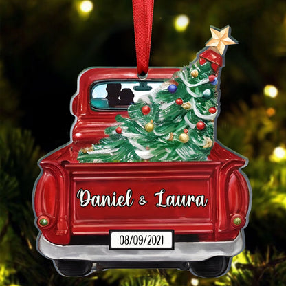 Couples - Christmas Tree Couple Custom Names and Date - Personalized Truck Ornament - Makezbright Gifts