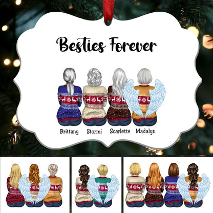 Custom Name Sisters Memorial Gift - Besties Forever - Personalized Acrylic Ornament (White) - Makezbright Gifts