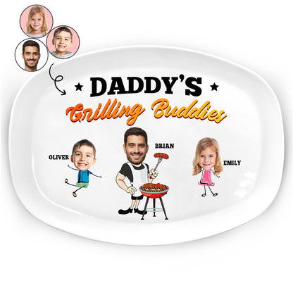 Custom Photo Daddy's Grilling Buddies - Personalized Plate - Makezbright Gifts