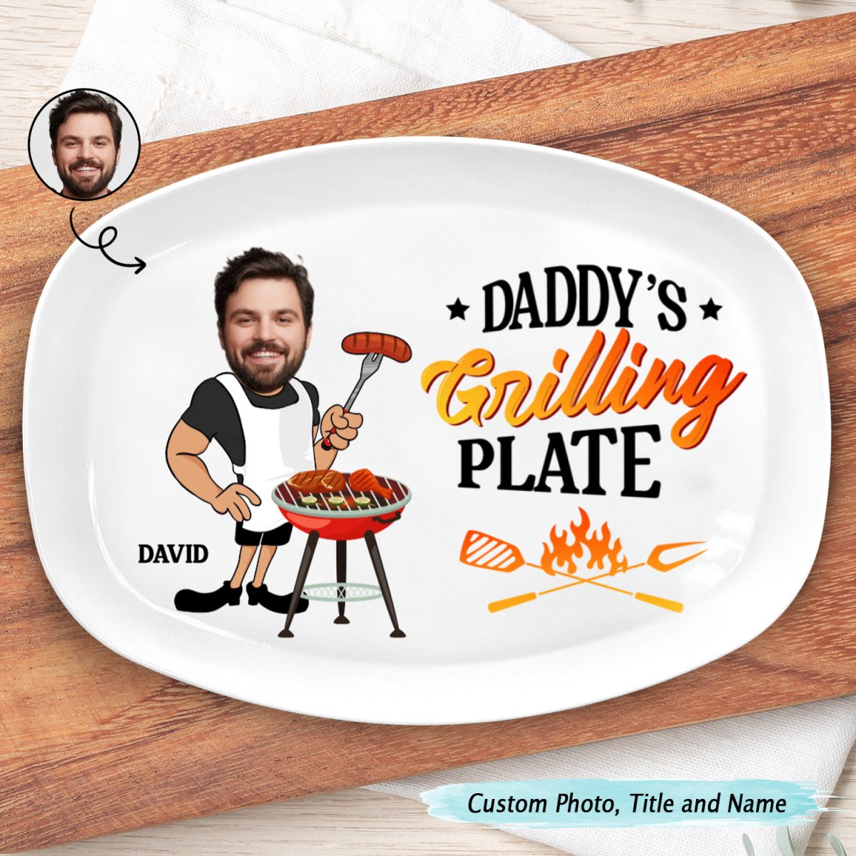 Custom Photo Daddy's Grilling Plate - Personalized Plate - Makezbright Gifts