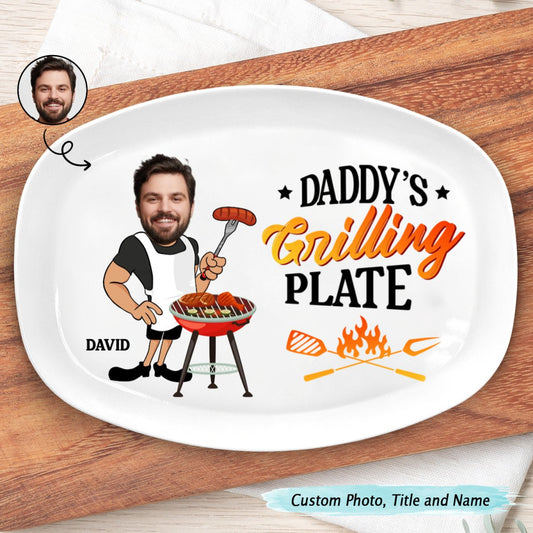 Custom Photo Daddy's Grilling Plate - Personalized Plate - Makezbright Gifts