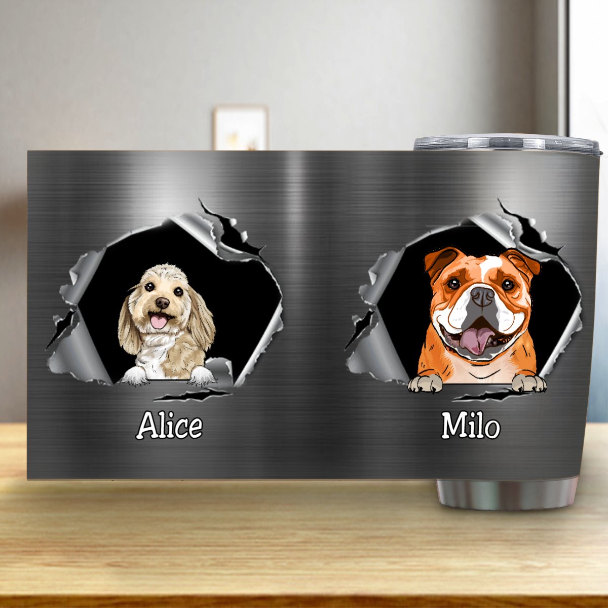 Customized Stainless Steel Dog Name Tumbler - 20oz Personalized Cup - Makezbright Gifts