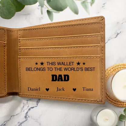 Dad - This Wallet Belongs To The World's Best Dad - Personalized Photo Leather Wallet - Makezbright Gifts