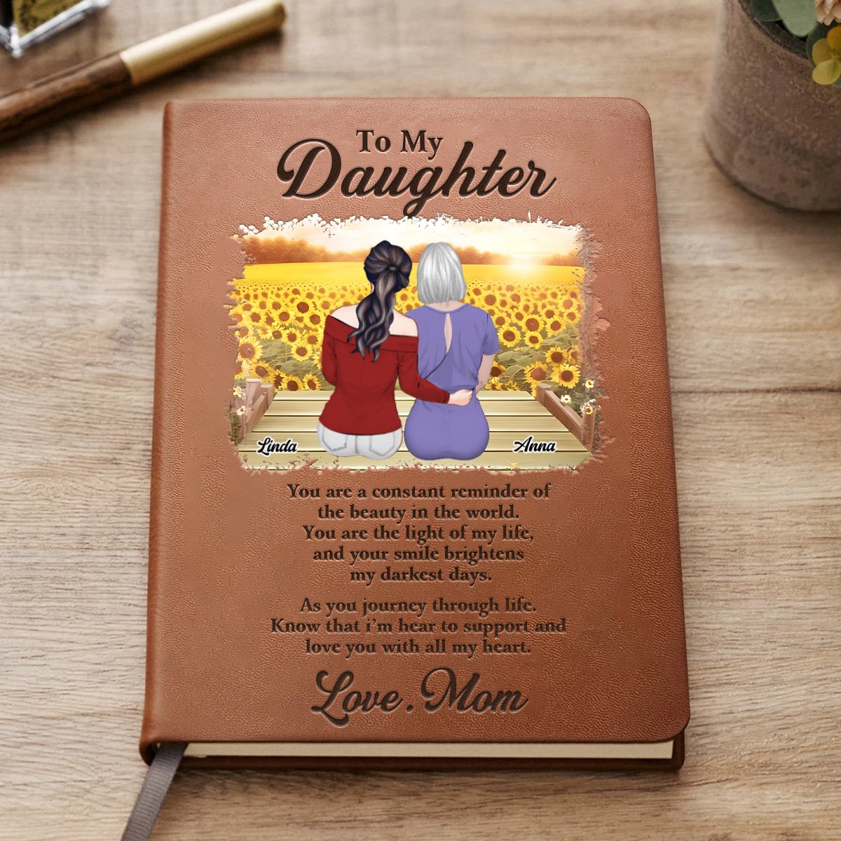 Daughter - You Are The Light Of My Life - Personalized Leather Journal - Makezbright Gifts