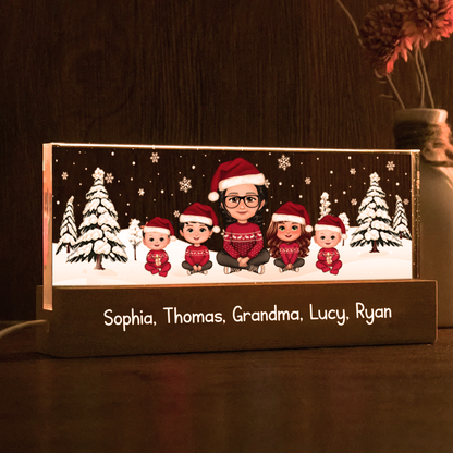 Grandma & Grandkids Christmas Gift For Grandma Granddaughter Grandson Personalized Acrylic Block LED Night Light