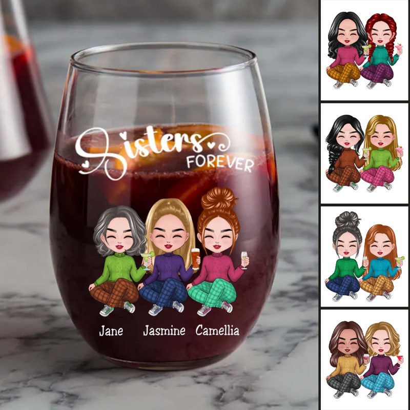 Sisters - Sisters Forever - Personalize Wine Glass