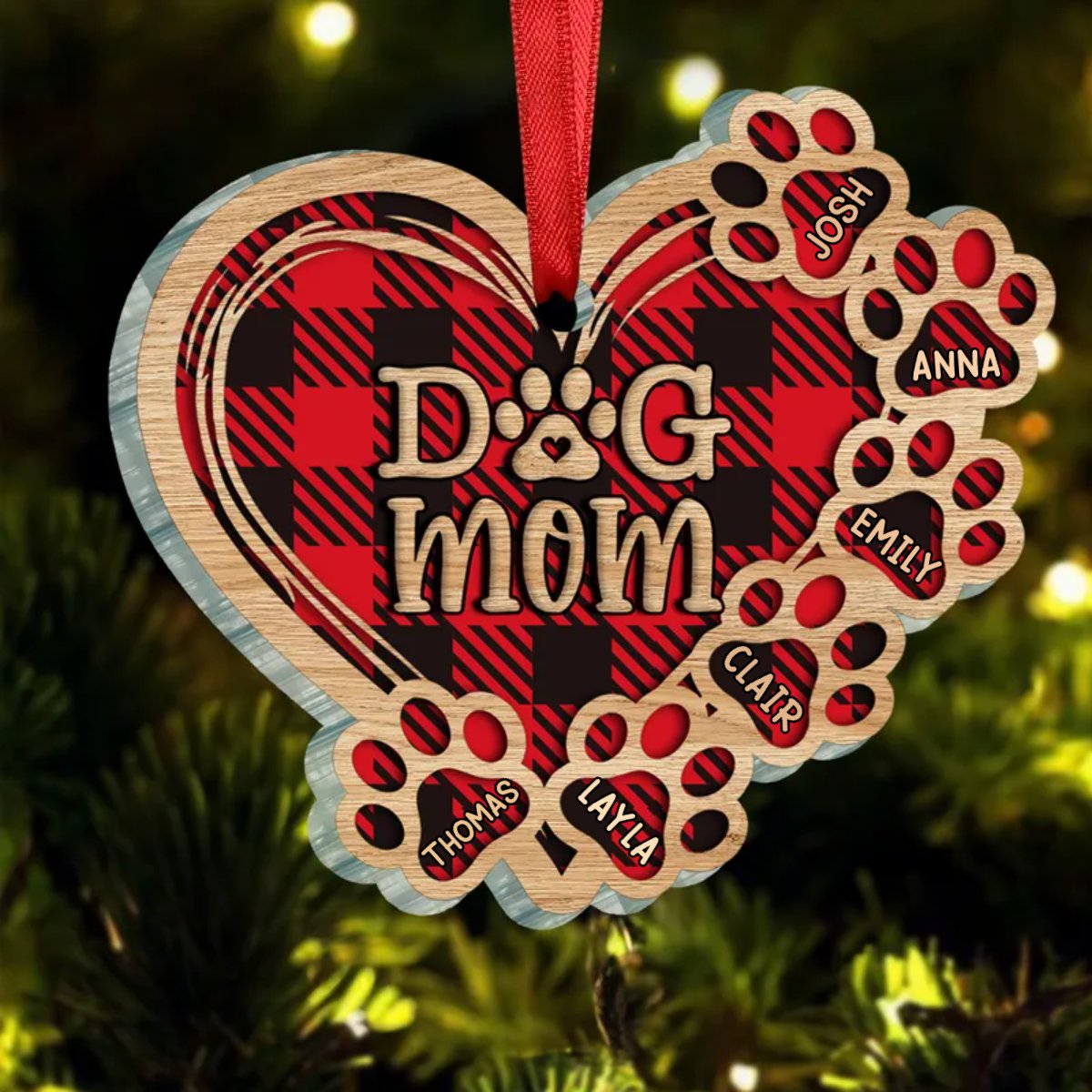 Dog Lovers - Christmas Dog Mom Heart - Personalized Ornament - Makezbright Gifts