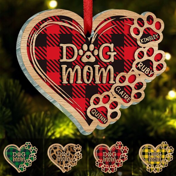 Dog Lovers - Christmas Dog Mom Heart - Personalized Ornament - Makezbright Gifts