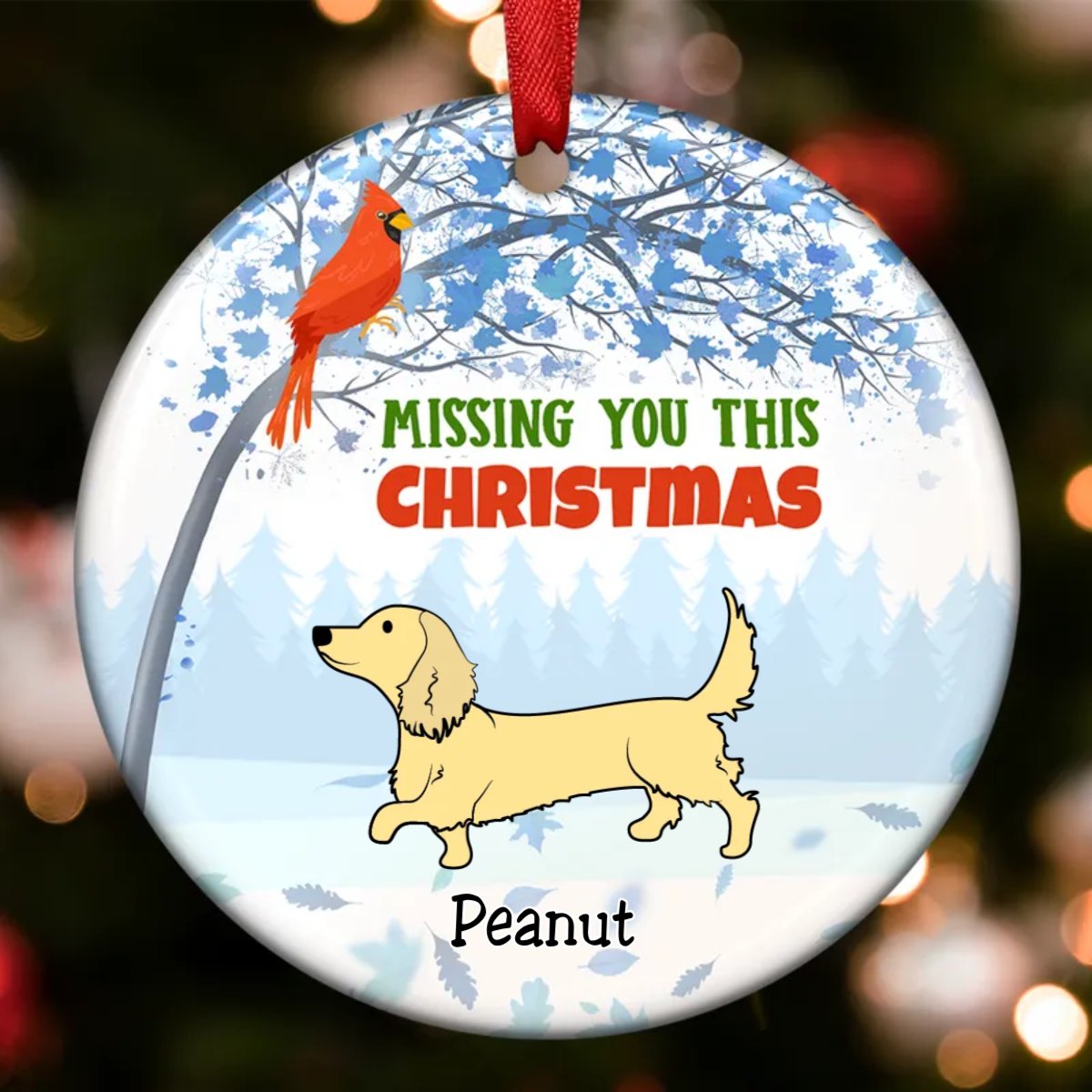 Dog Lovers - Dachshund Memorial Cardinal - Personalized Circle Ornament - Makezbright Gifts