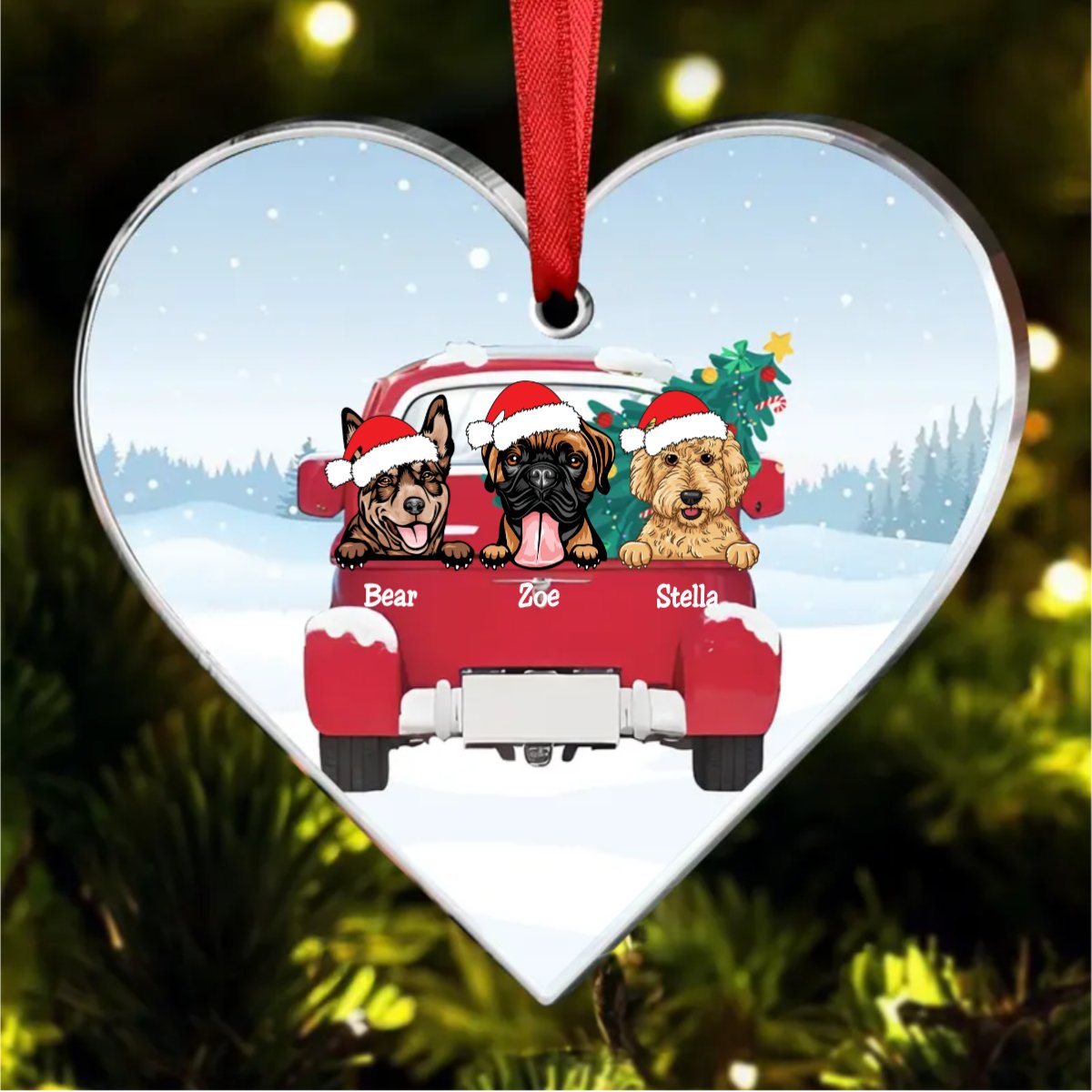 Dog Lovers - Dog Christmas Red Truck - Personalized Heart Ornament - Makezbright Gifts