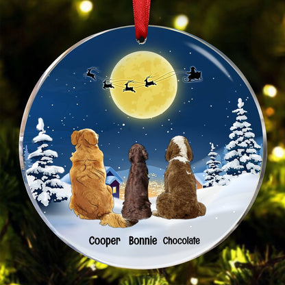 Dog Lovers - Dog Christmas Watching Santa - Personalized Acrylic Ornament - Makezbright Gifts