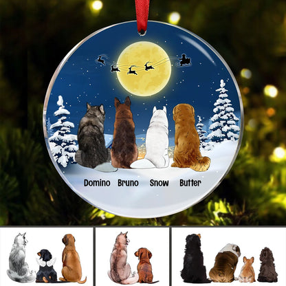 Dog Lovers - Dog Christmas Watching Santa - Personalized Acrylic Ornament - Makezbright Gifts