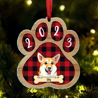 Dog Lovers - Dog Paw Shaped Wood Christmas - Personalized Circle Ornament - Makezbright Gifts