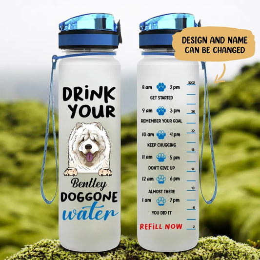 Dog Lovers - Drink Your Doggone Water - Personalized Water Tracker Bottle - Makezbright Gifts