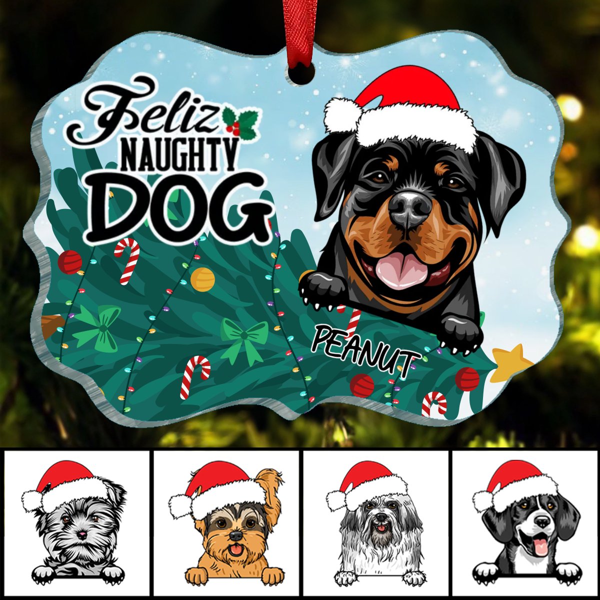 Dog Lovers - Feliz Naughty Dog - Personalized Acrylic Ornament - Makezbright Gifts