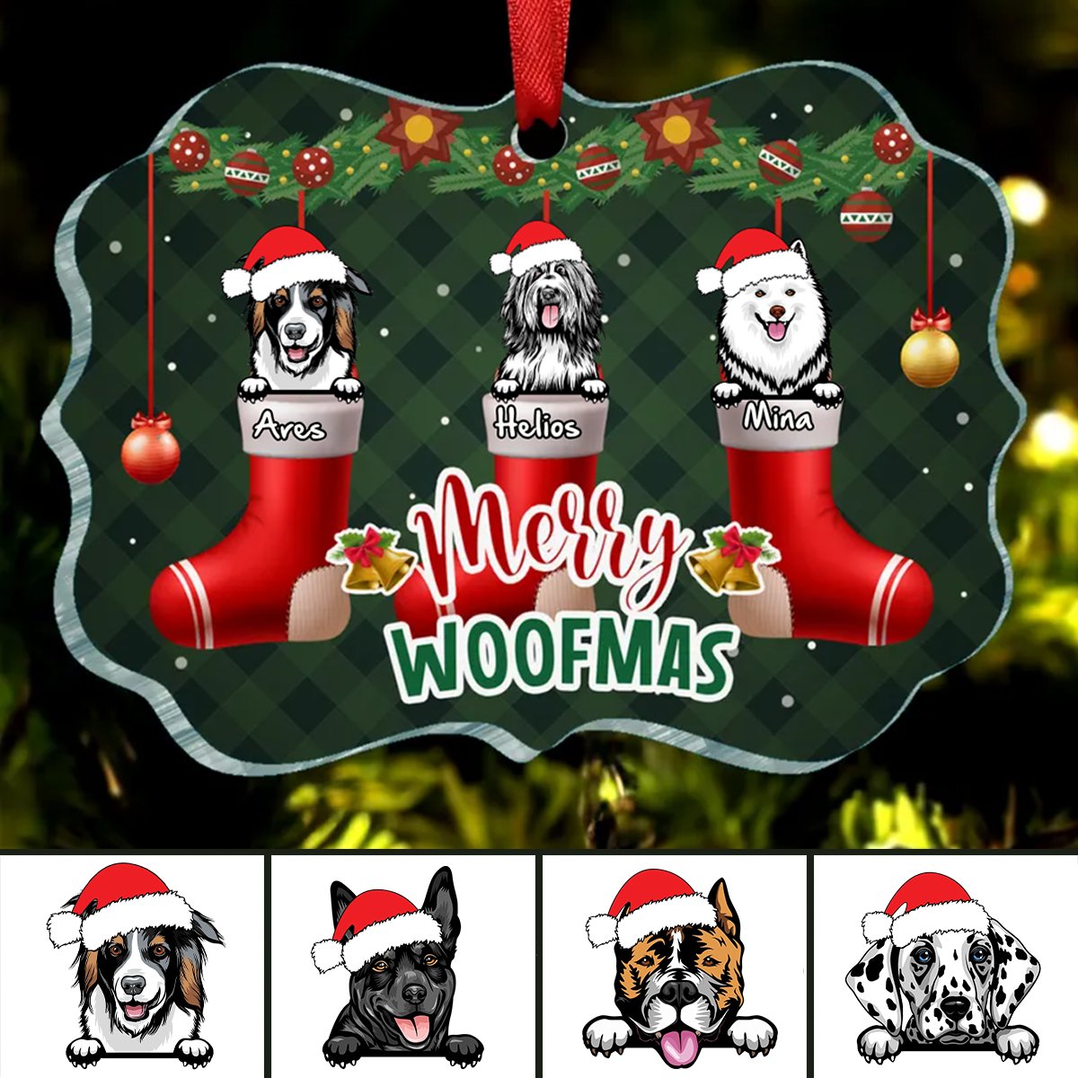 Dog Lovers - Merry Woofmas - Dog Christmas - Personalized Acrylic Ornament - Makezbright Gifts