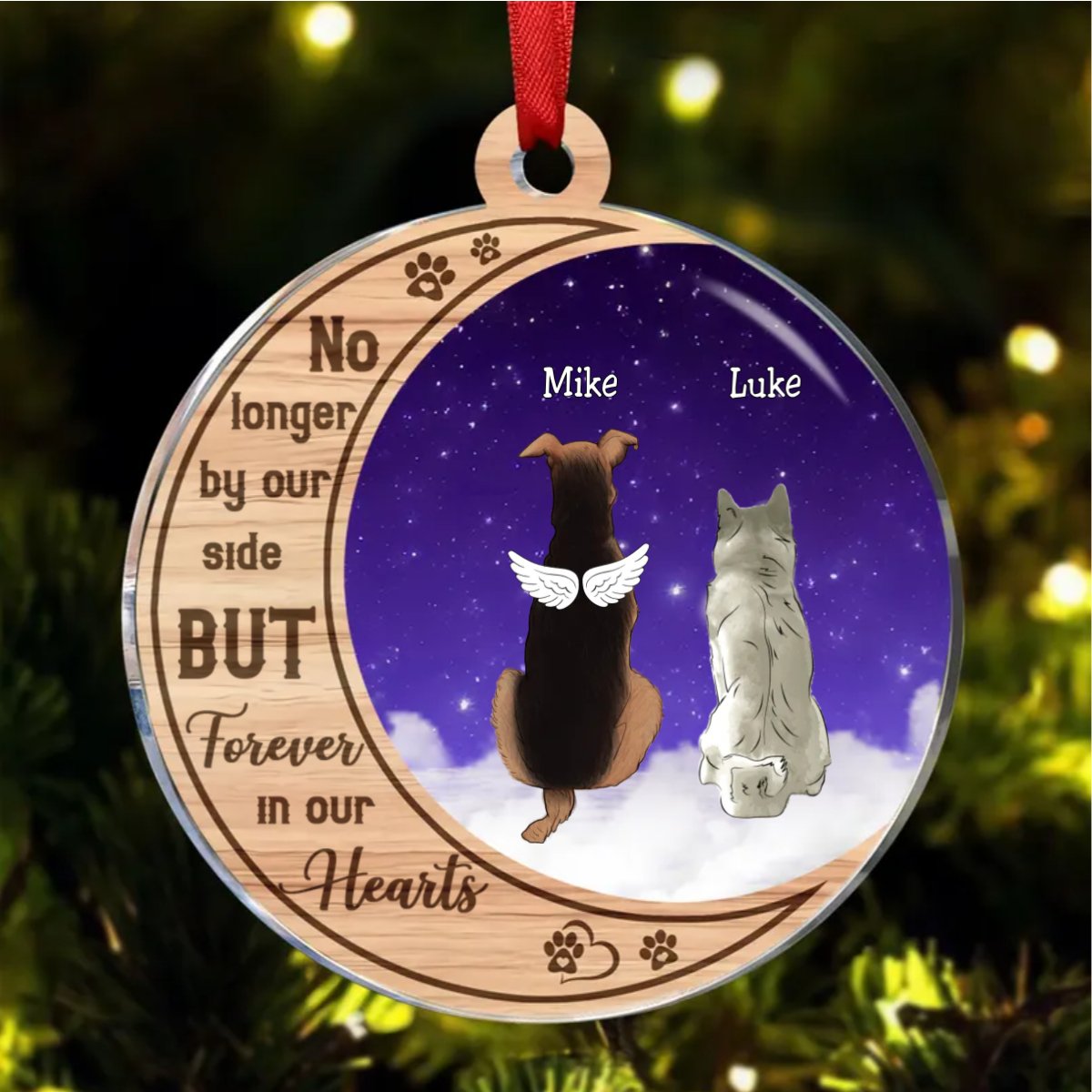 Dog Lovers - No Longer By Your Side But Forever In Our Hearts – Personalized Acrylic Ornament - Makezbright Gifts