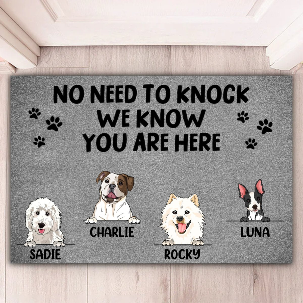 Dog Lovers - No Need To Knock We Know You're Here - Personalized Doormat (TL) - Makezbright Gifts