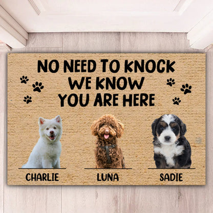 Dog Lovers - No Need To Knock We Know You're Here - Personalized Doormat (TL) - Makezbright Gifts