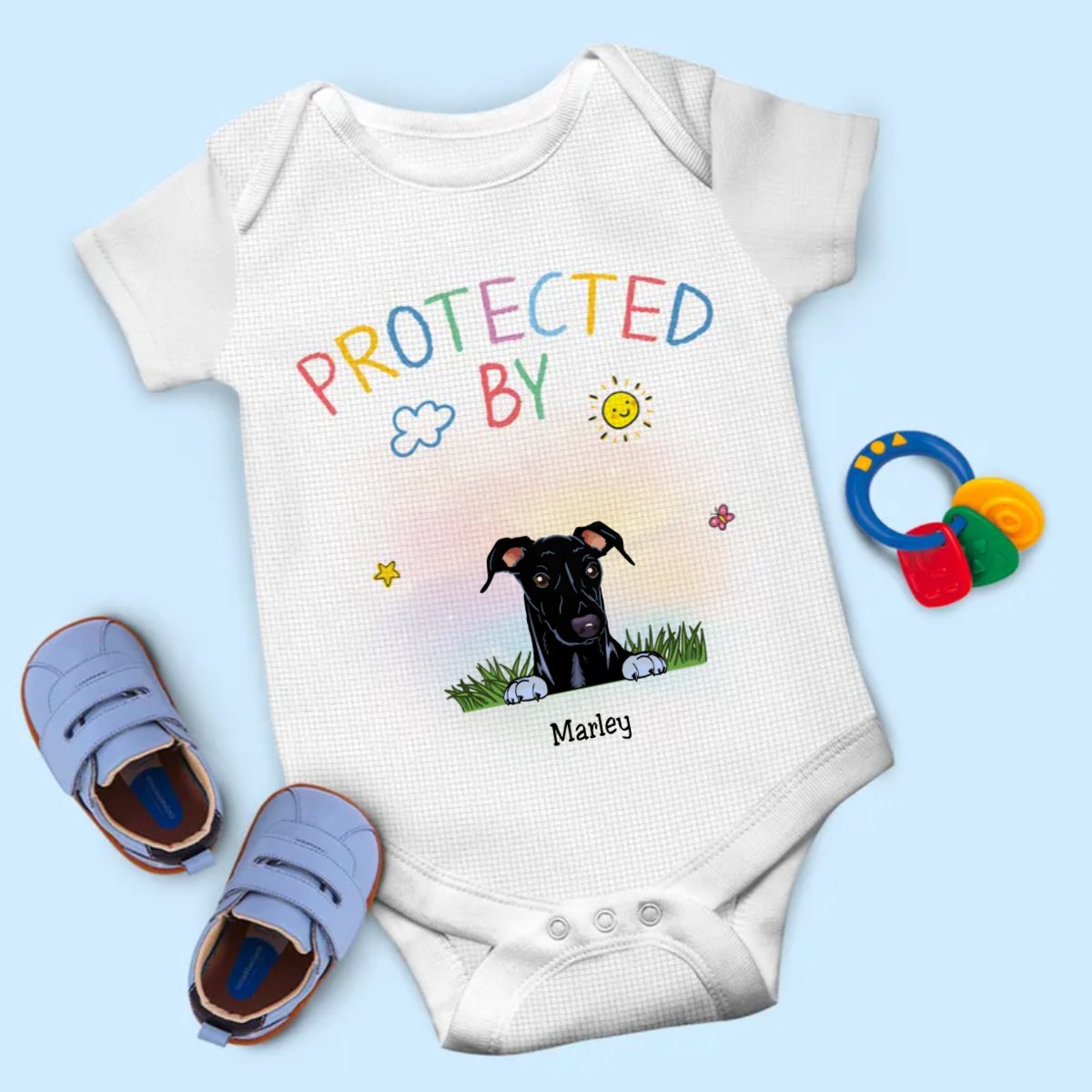 Dog Lovers - Protected By - Personalized Baby Bodysuit - Makezbright Gifts