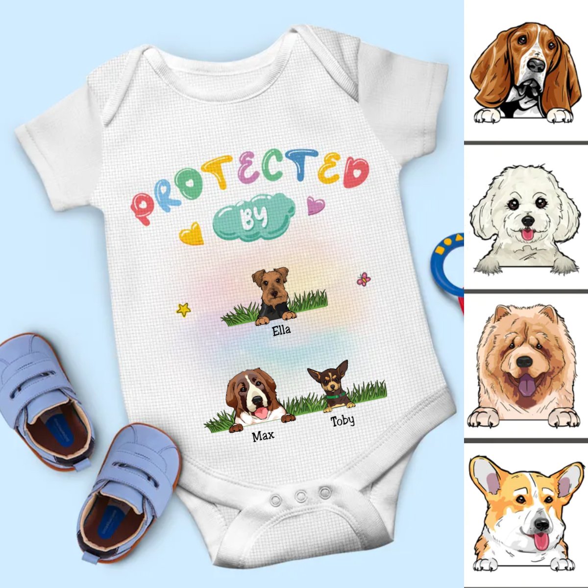 Dog Lovers - Protected By - Personalized Baby Bodysuit - Makezbright Gifts