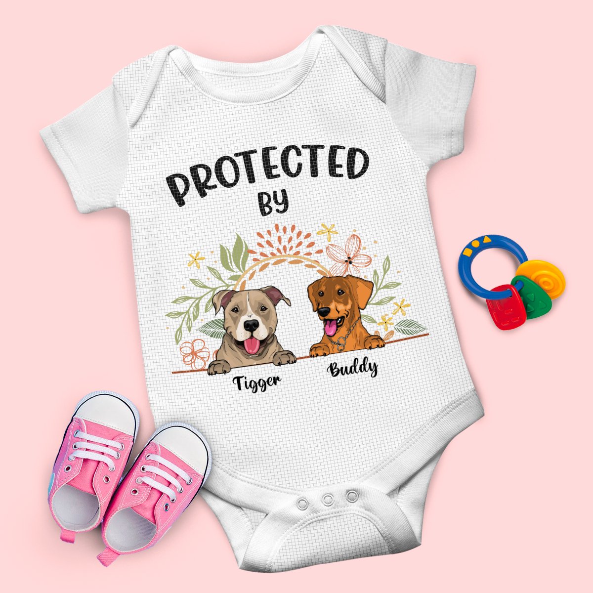 Dog Lovers - Protected By - Personalized Baby Onesies - Makezbright Gifts