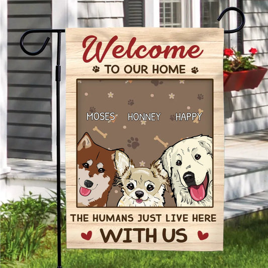 Dog Lovers - Welcome To Our Home - Personalized Flag - Makezbright Gifts