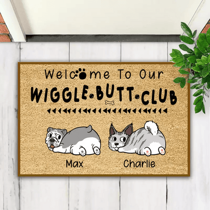 Dog Lovers - Welcome To Our Wiggle Butt Club - Personalized Doormat - Makezbright Gifts