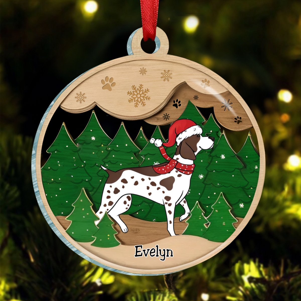 Dog Loves - Paws And Snow - Personalized Acrylic Ornament - Makezbright Gifts