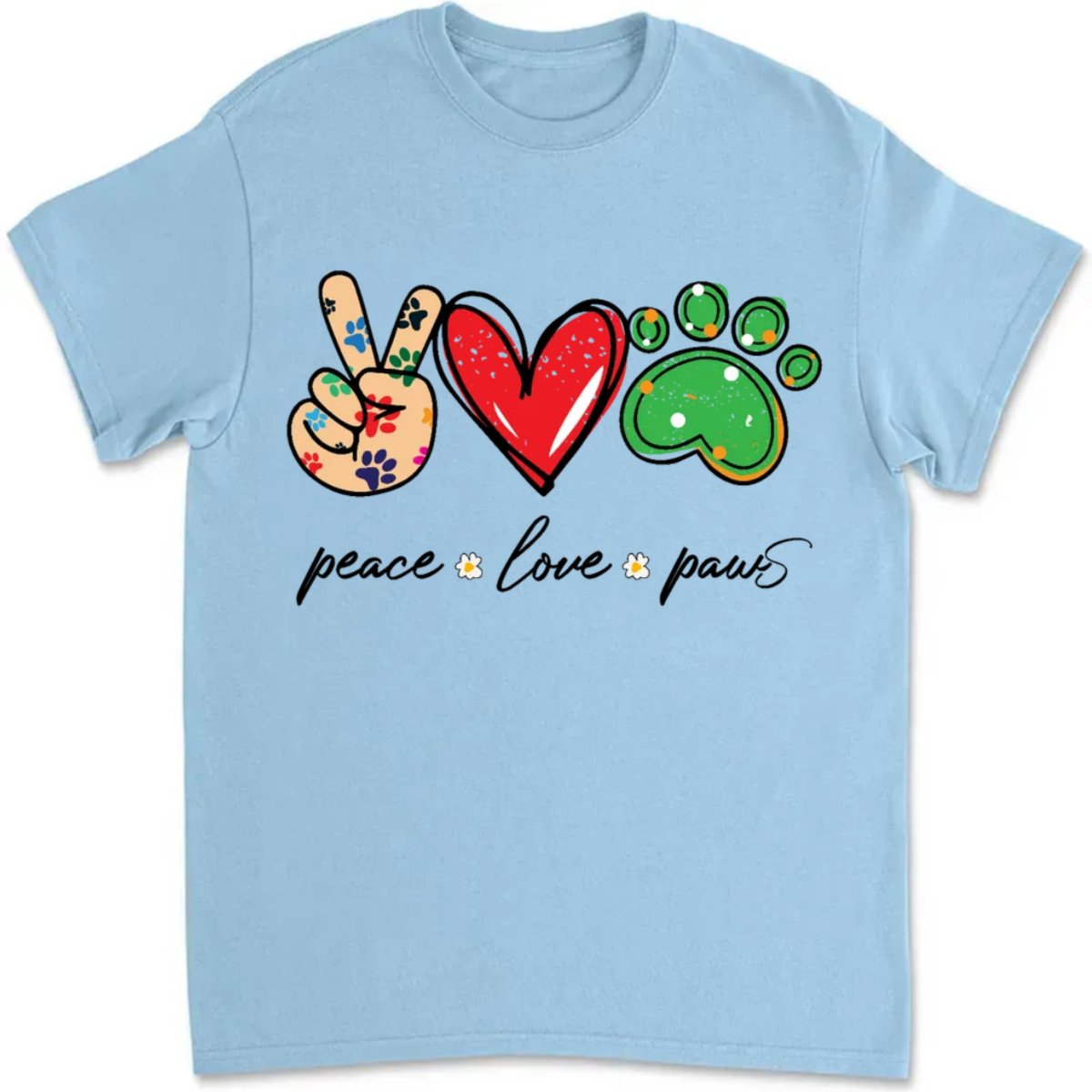 Dogs - Peace Love & Paws - Personalized White Unisex T - Shirt - Makezbright Gifts