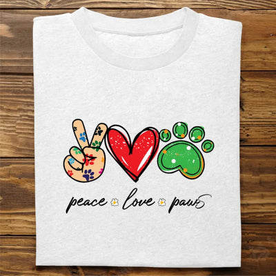 Dogs - Peace Love & Paws - Personalized White Unisex T - Shirt - Makezbright Gifts