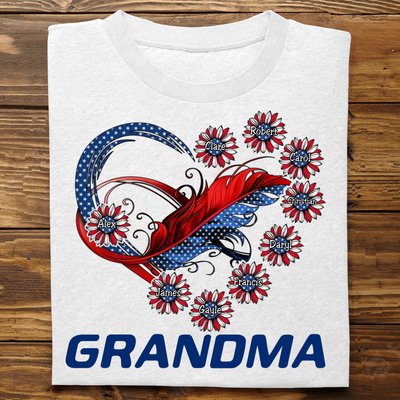 Family - Independence Day Grandma Mom Custom Nickname Names Family Heart Infinity July 4th - Personalized Unisex T-shirt