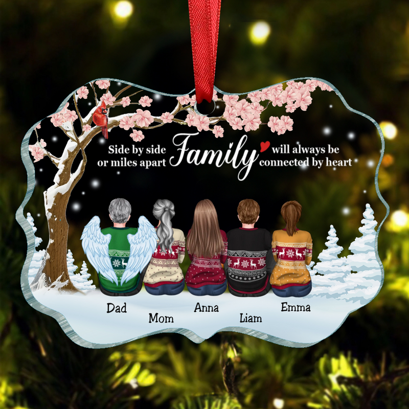 Family - Side By Side Or Miles Apart Family Will Always Be Connected By Heart - Personalized Acrylic Ornament