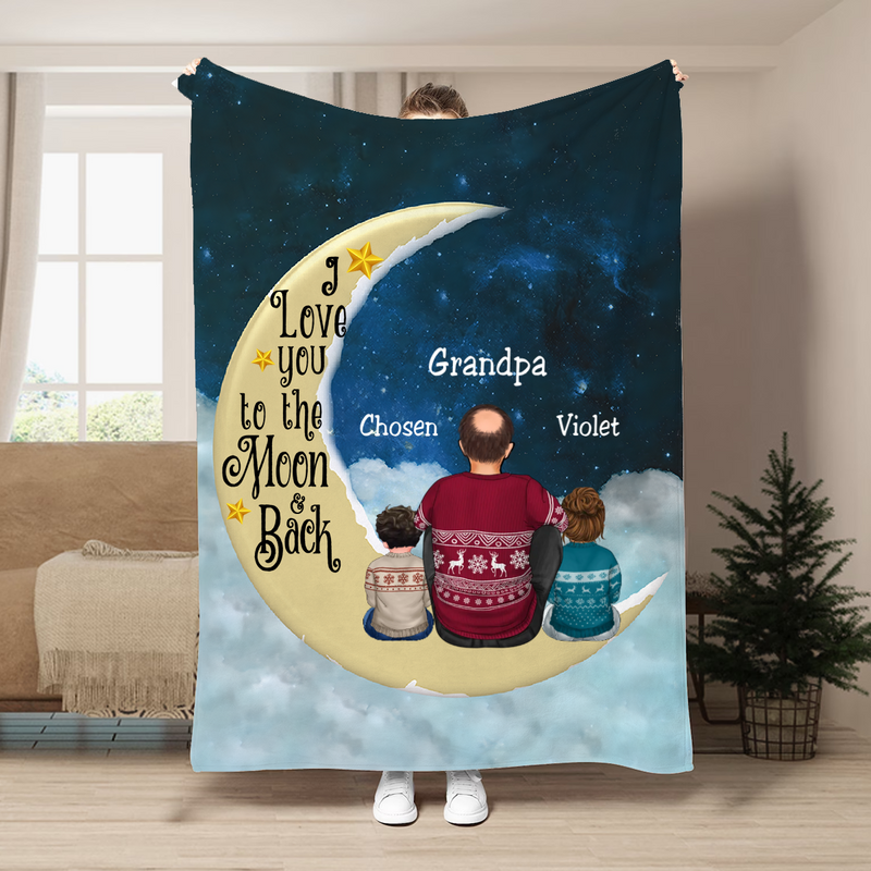 Family - I Love You To The Moon And Back - Personalized Blanket