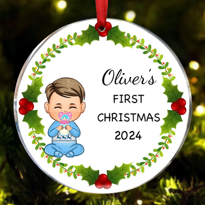 Christmas Wreath Baby First Christmas Doll Personalized Circle Ornament