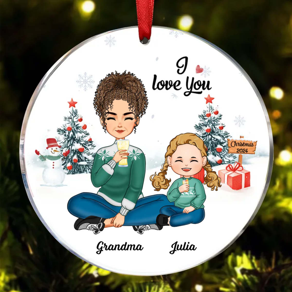 Grandma Love You Gift For Grandson Granddaughter Cute Grandma Grandkid Personalized Circle Ornament