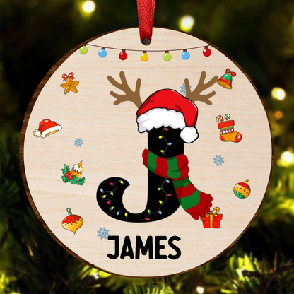 Name Monogram Christmas Family - Personalized Wooden Ornament