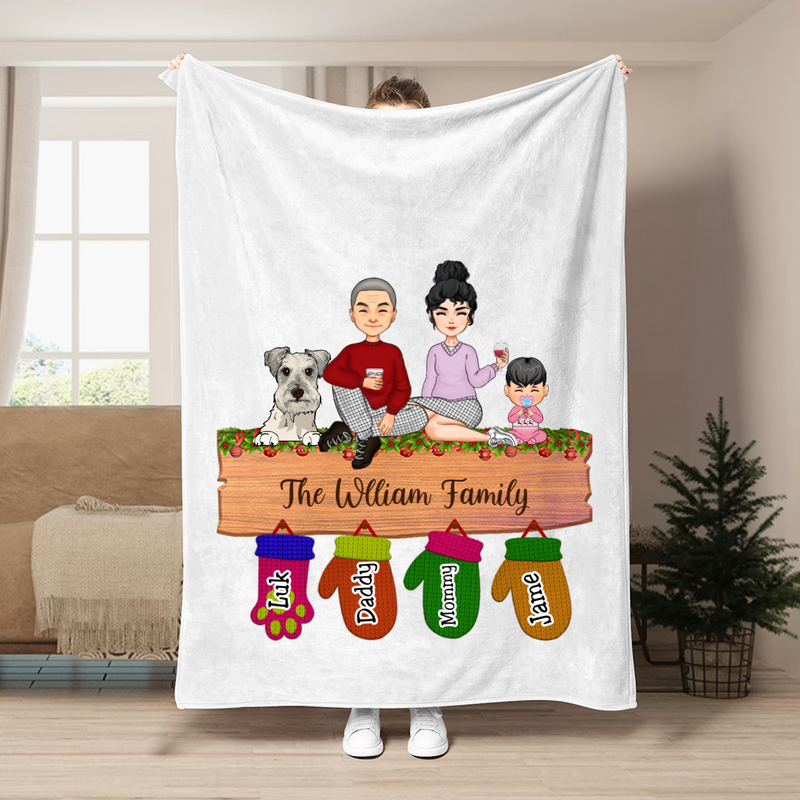 Family - Family Peeking Christmas Glove - Personalized Blanket