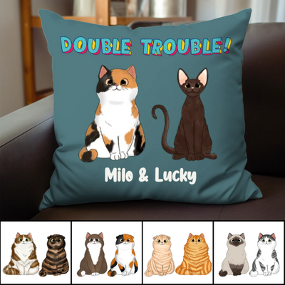 Cat Lovers - Double Trouble - Personalized Pillow - Makezbright Gifts