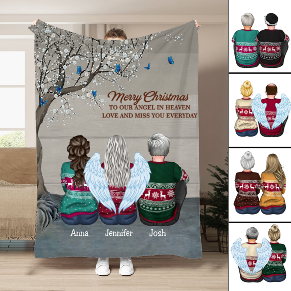 Family - Merry Christmas To Our Angel In Heaven Love And Miss You Everyday - Personalized Blanket (VT)