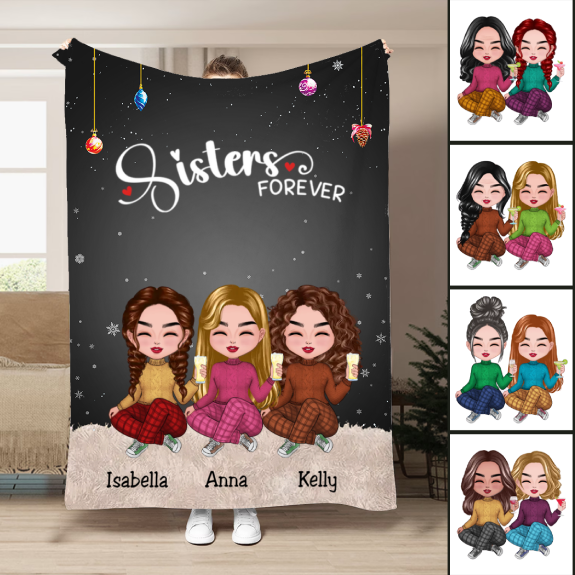 Sisters - Sisters Forever - Personalized Blanket (VT)