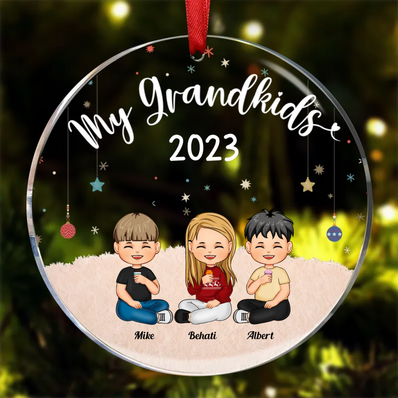 Family - My Grandkids - Personalized Acrylic Circle Ornament (LH)