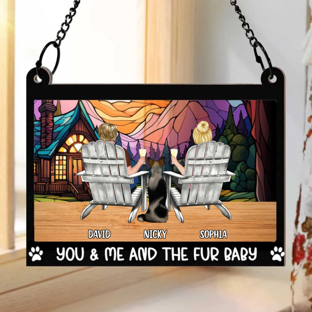 You And Me And The Fur Babies - Personalized Window Hanging Suncatcher Ornament