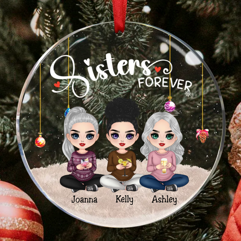 Sisters - Sisters Forever - Personalized Circle Ornament (II)