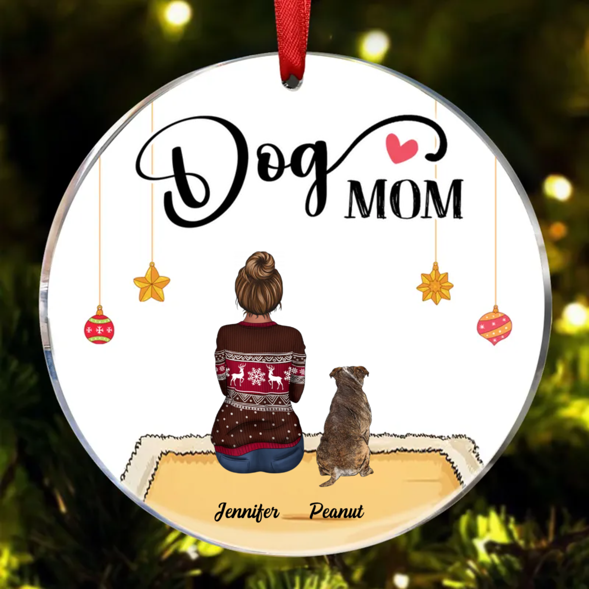 Dog Mom Sitting Personalized Circle Ornament