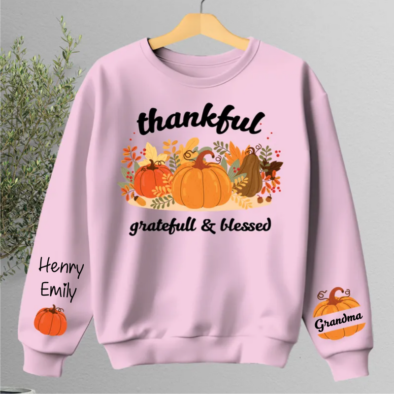 Family - Thankful Grateful And Blessed Grandma Pumpkin - Personalized Sweater