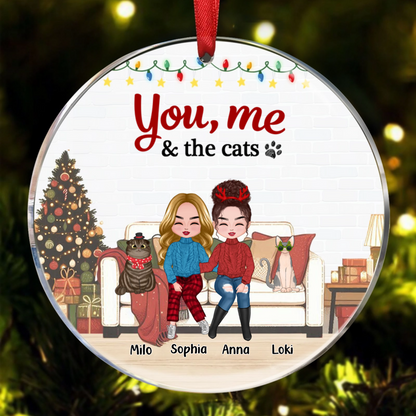 You Me & The Cats On Sofa Christmas Personalized Circle Ornament