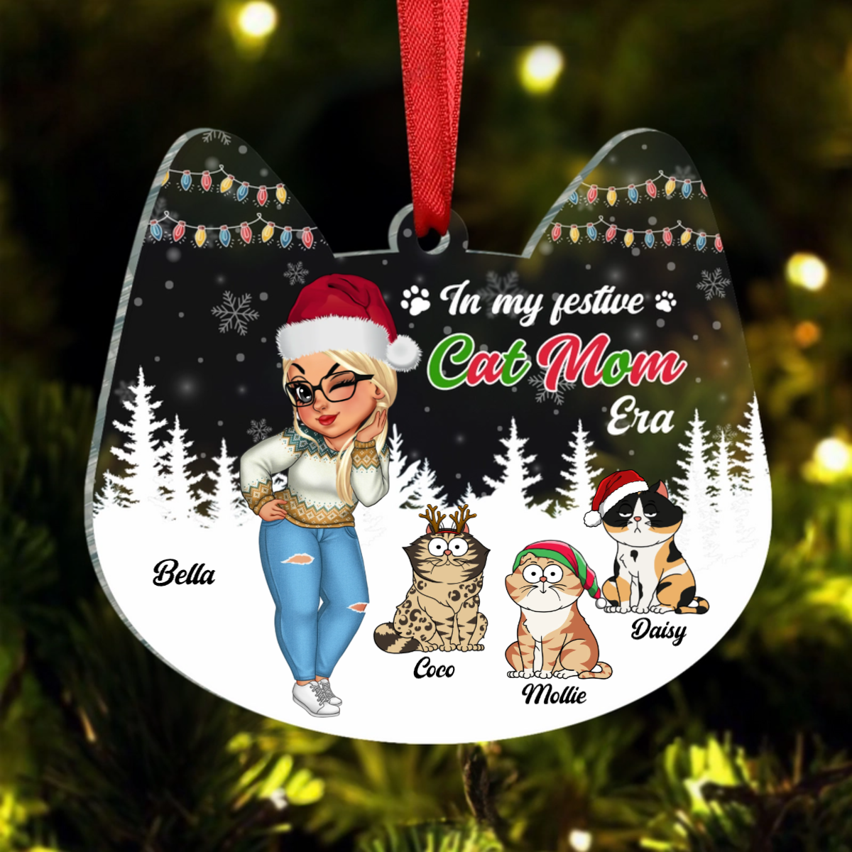 Christmas In My Festive Cat Mom Era - Personalized Custom Shaped Acrylic Ornament