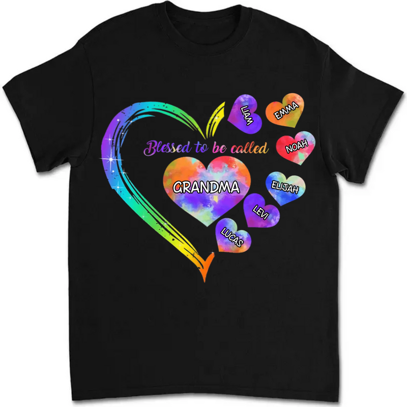 Grandma - Blessed To Be Called Grandma Personalized Heart Grandkids Shirt - Personalized T-shirt